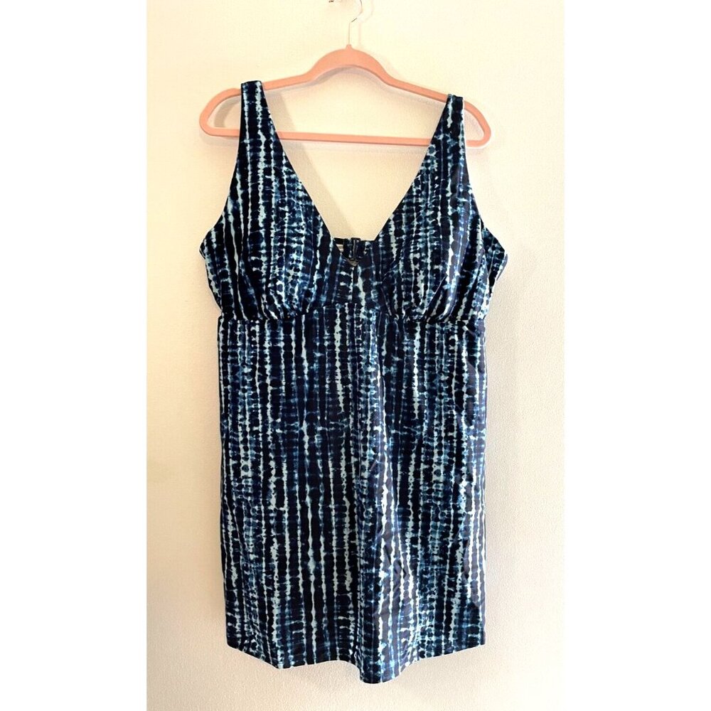 Old Navy V-Neck Secret-Slim 3X Underwire Swim Dress, Blue Shibori Tie-Dye, New